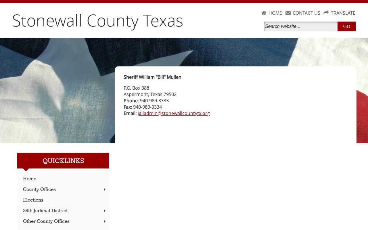 Stonewall County jail release records contact page