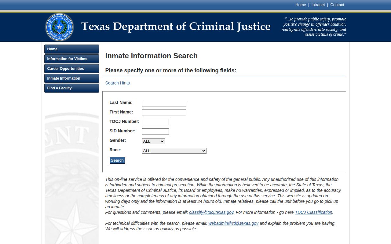 Stonewall County released inmate TDCJ search form
